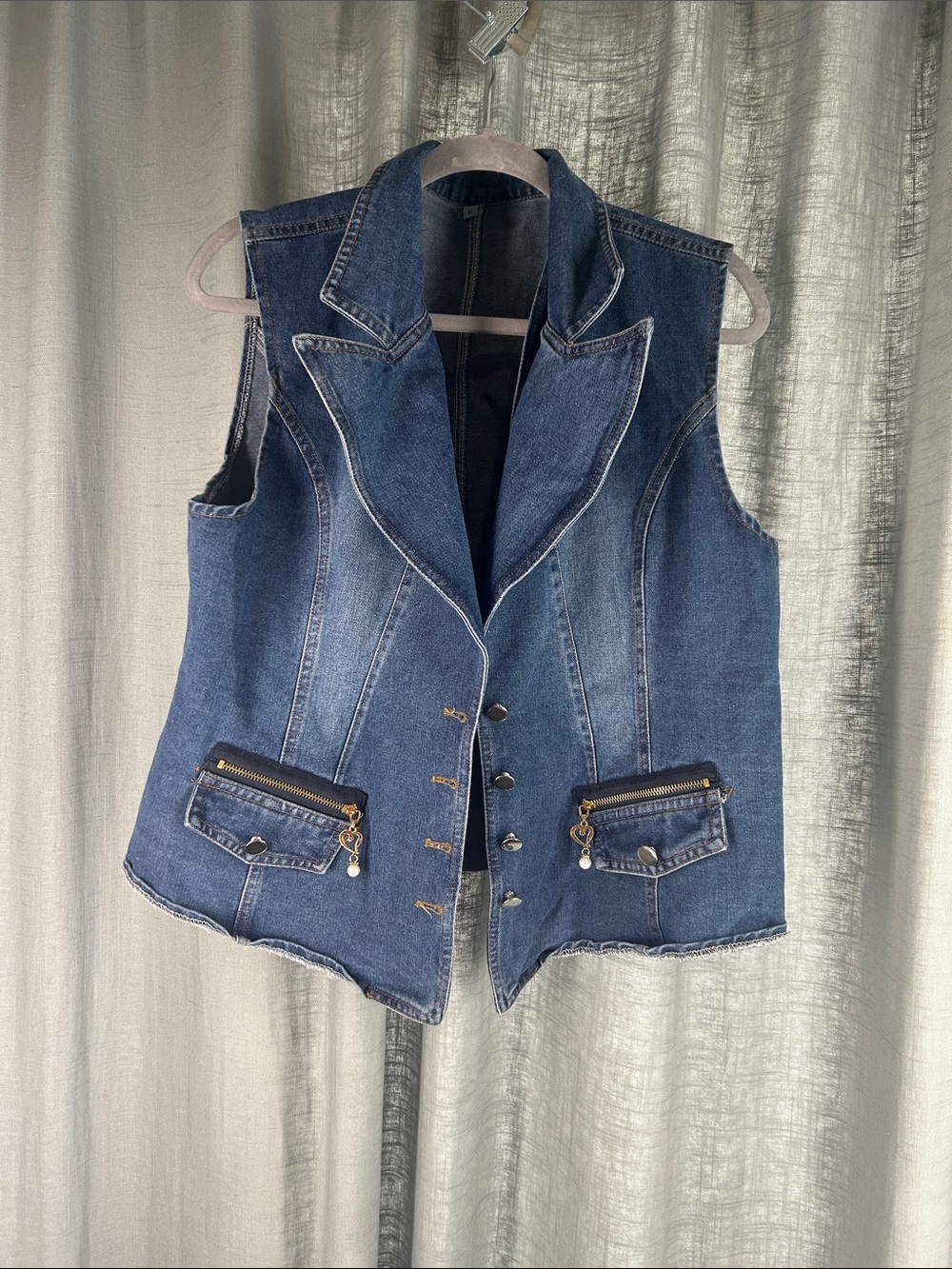 Sleeveless Denim Vest Jacket in Dark Blue